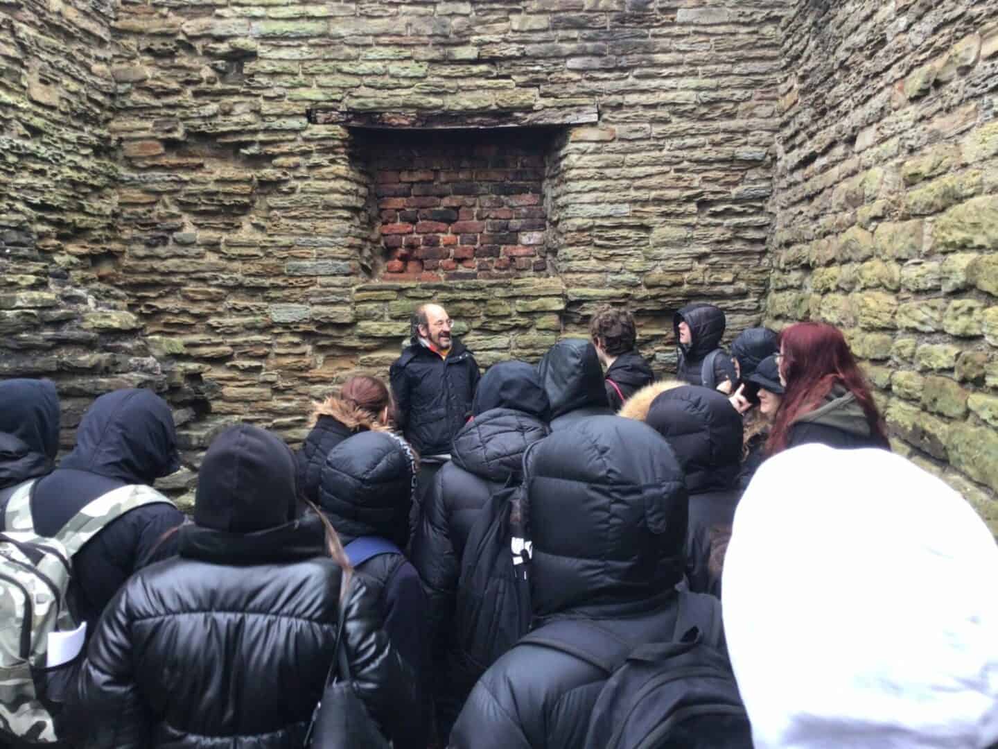 students explore the ruins at Sheffield Manor Lodge