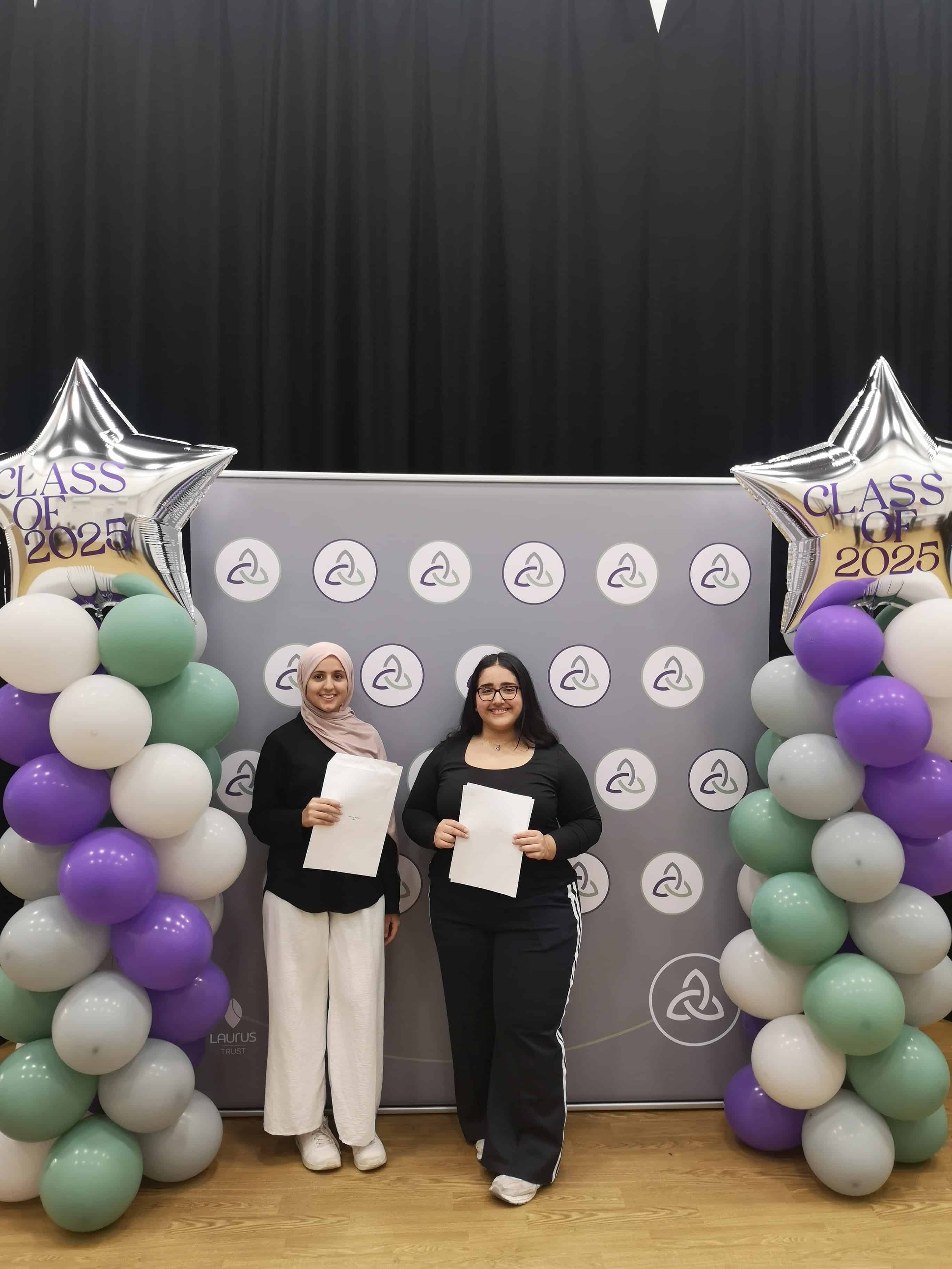 Khadija (pictured - right) has secured a place to read Medicine at the University of Manchester after seven years at Laurus Ryecroft.