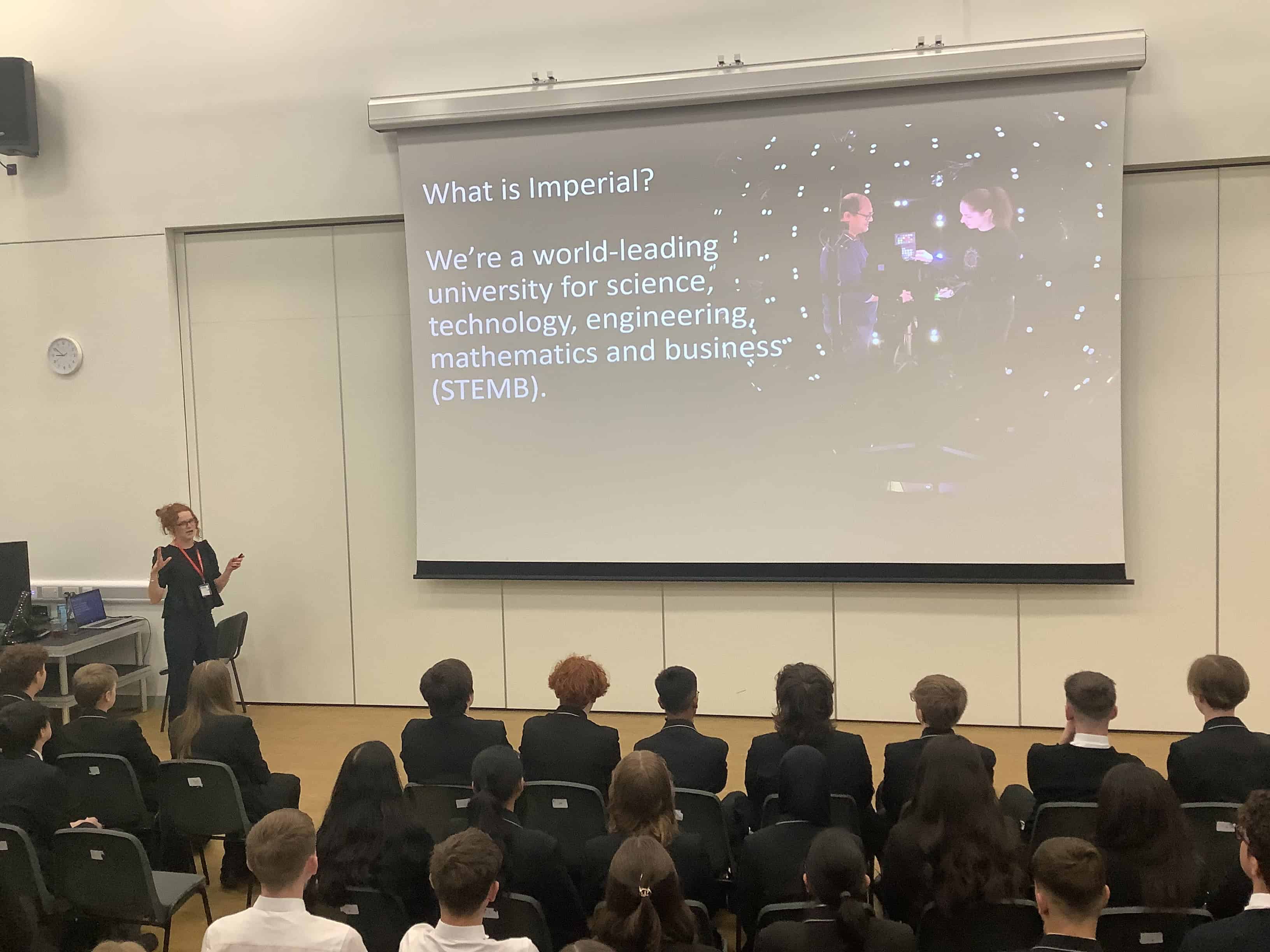 Students at Laurus Ryecroft attend a session with a representative from Imperial College London.