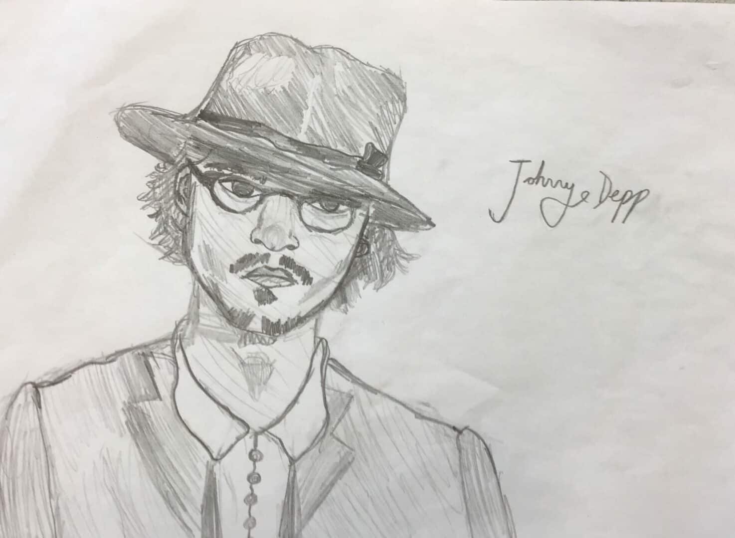 a pencil drawing of Johnny Depp